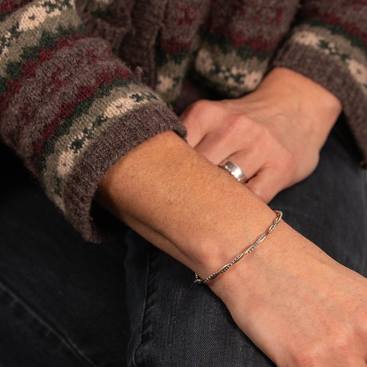 Gift for Mother from Son - Entwined Bangle - Silver & 9kt Gold