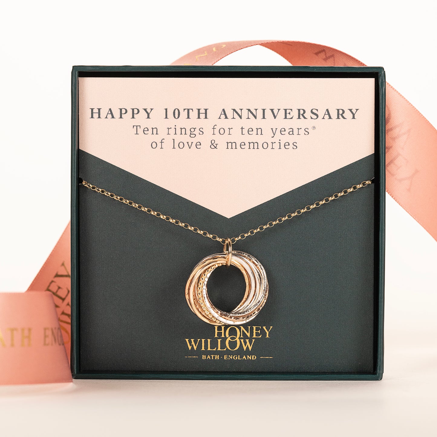 9kt Gold 10th Anniversary Necklace -  The Original 10 Links for 10 Years Necklace - Recycled Gold, Rose Gold & Silver