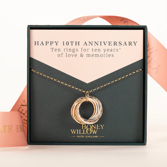 9kt Gold 10th Anniversary Necklace -  The Original 10 Links for 10 Years Necklace - Recycled Gold, Rose Gold & Silver