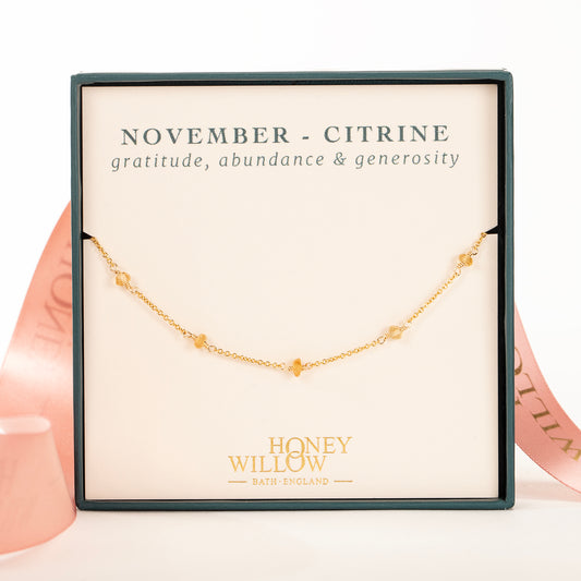 November Birthstone Satellite Necklace - Citrine - Silver & Gold
