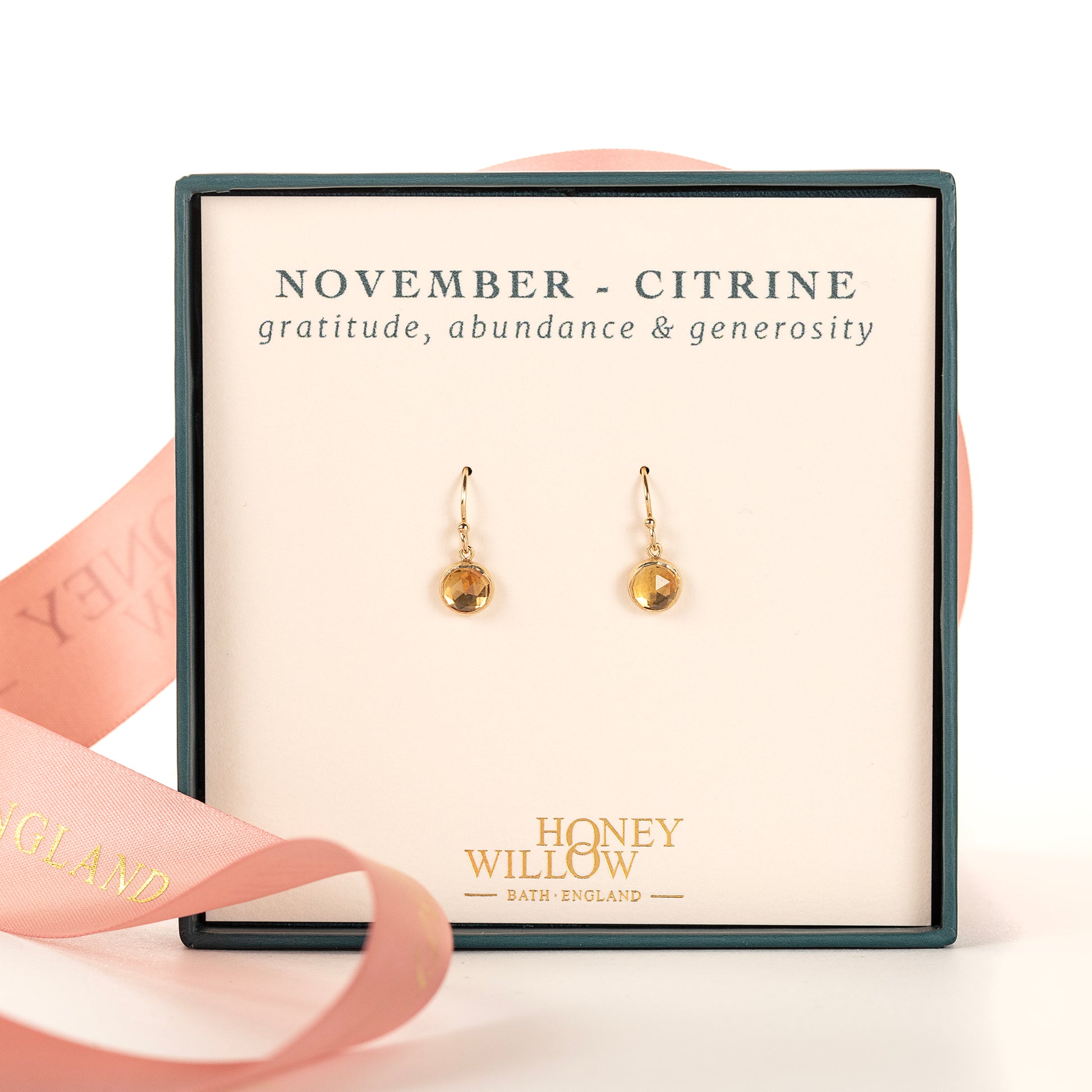 November Birthstone Drop Earrings - Citrine - Silver & Gold