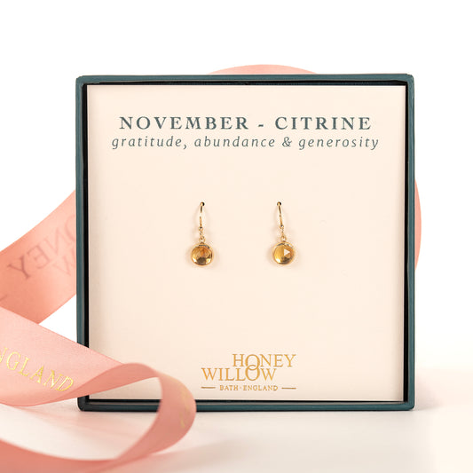 November Birthstone Drop Earrings - Citrine - Silver & Gold
