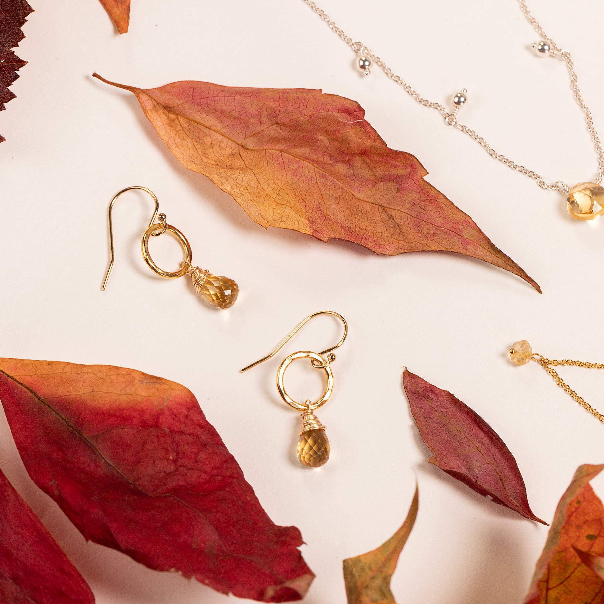November Birthstone Circle Earrings - Citrine - Silver & Gold