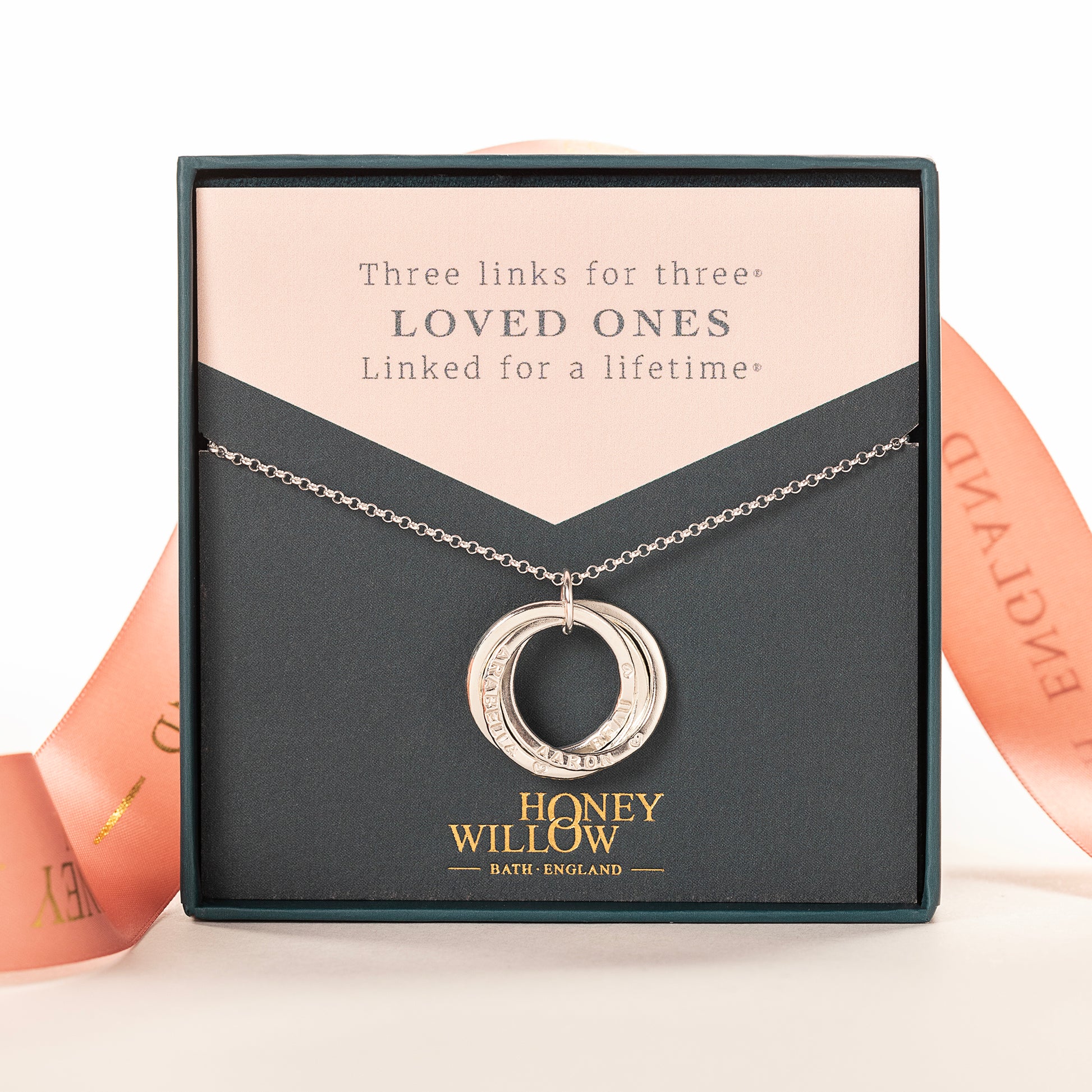 Personalised Family Name Necklace - 3 Links for 3 Loved Ones - Silver