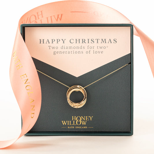 Christmas Gift For Her - Personalised 9kt Gold Double Diamond Necklace