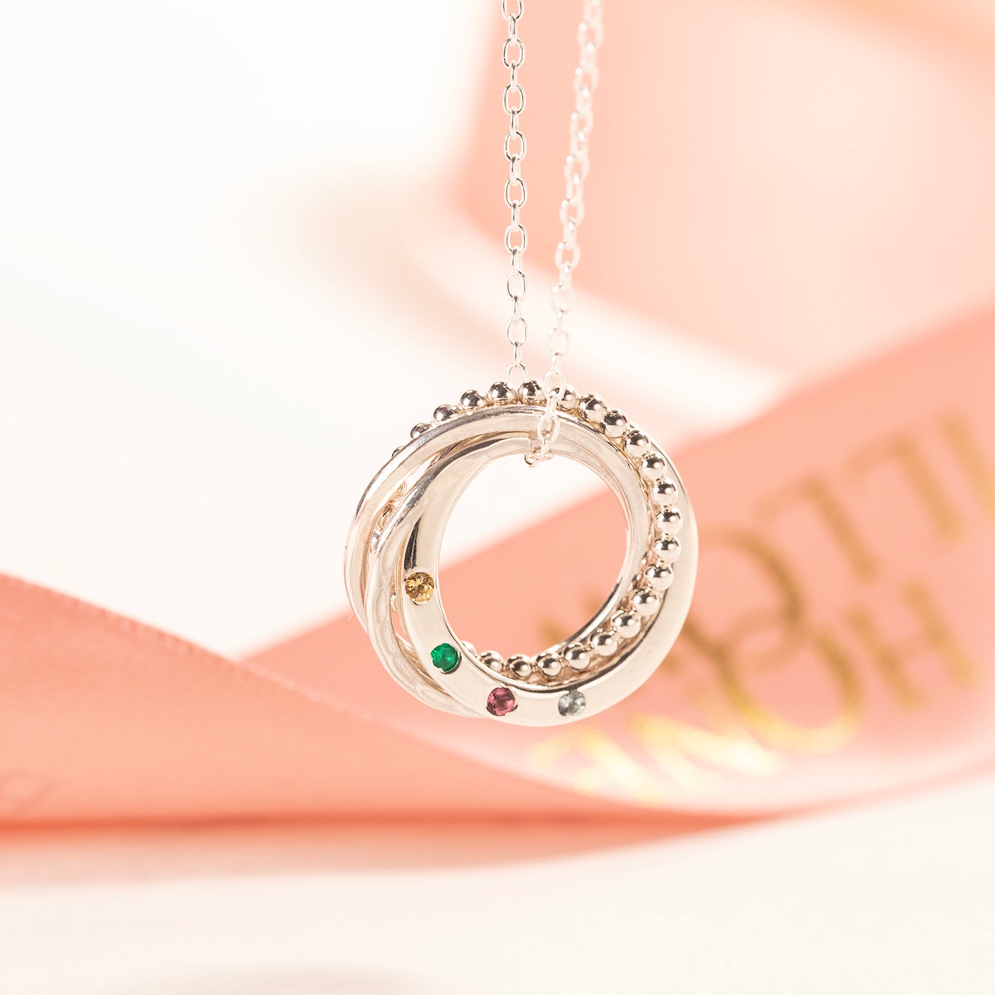 Personalised 4 Sisters Necklace - Hand-Stamped - Petite Silver - 4 Birthstones for 4 Sisters