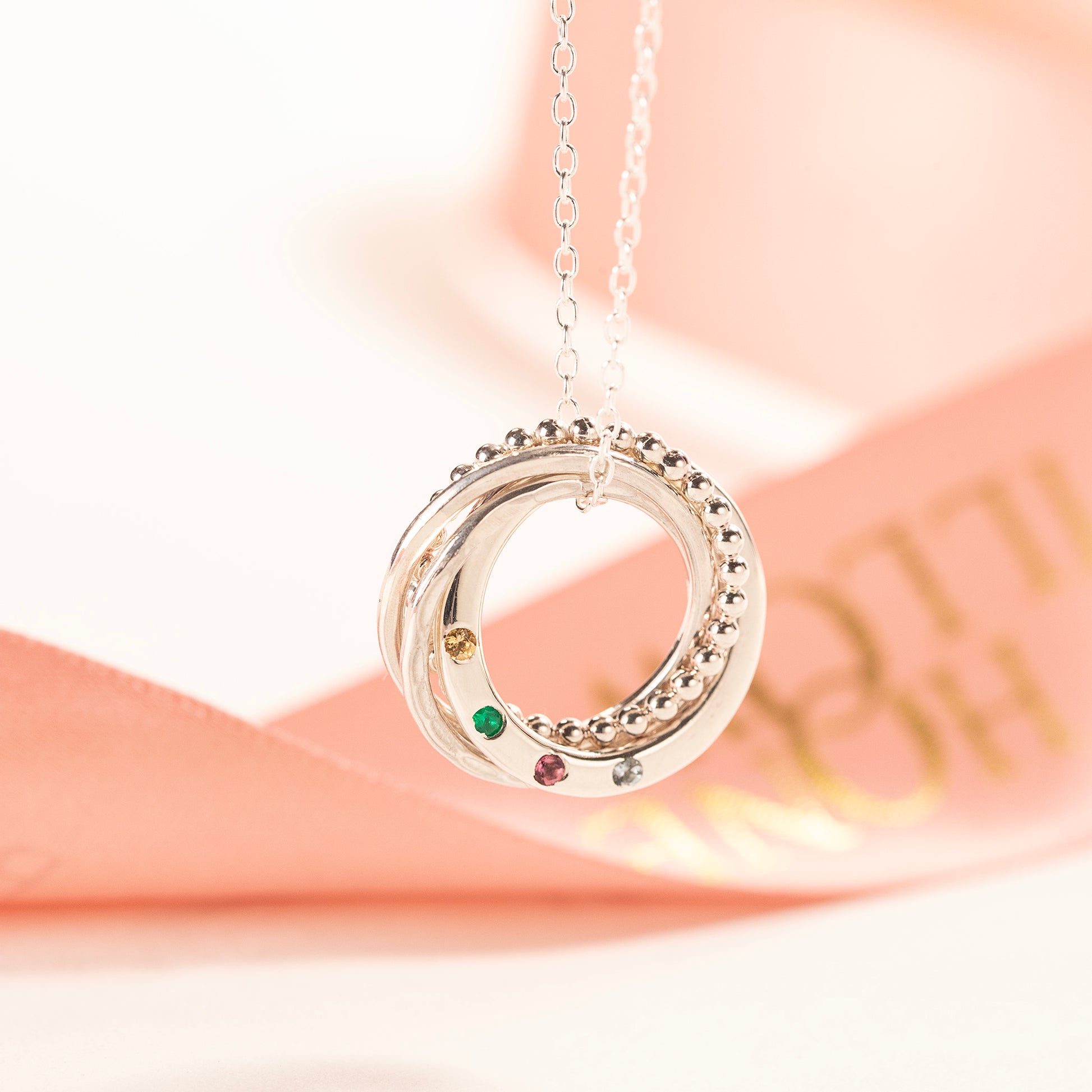 Personalised 4 Sisters Necklace - Hand-Stamped - Petite Silver - 4 Birthstones for 4 Sisters