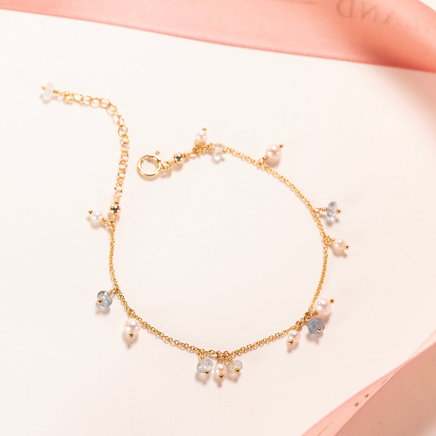 Delicate Pearl & Aquamarine Bracelet - Silver & Gold - Jane