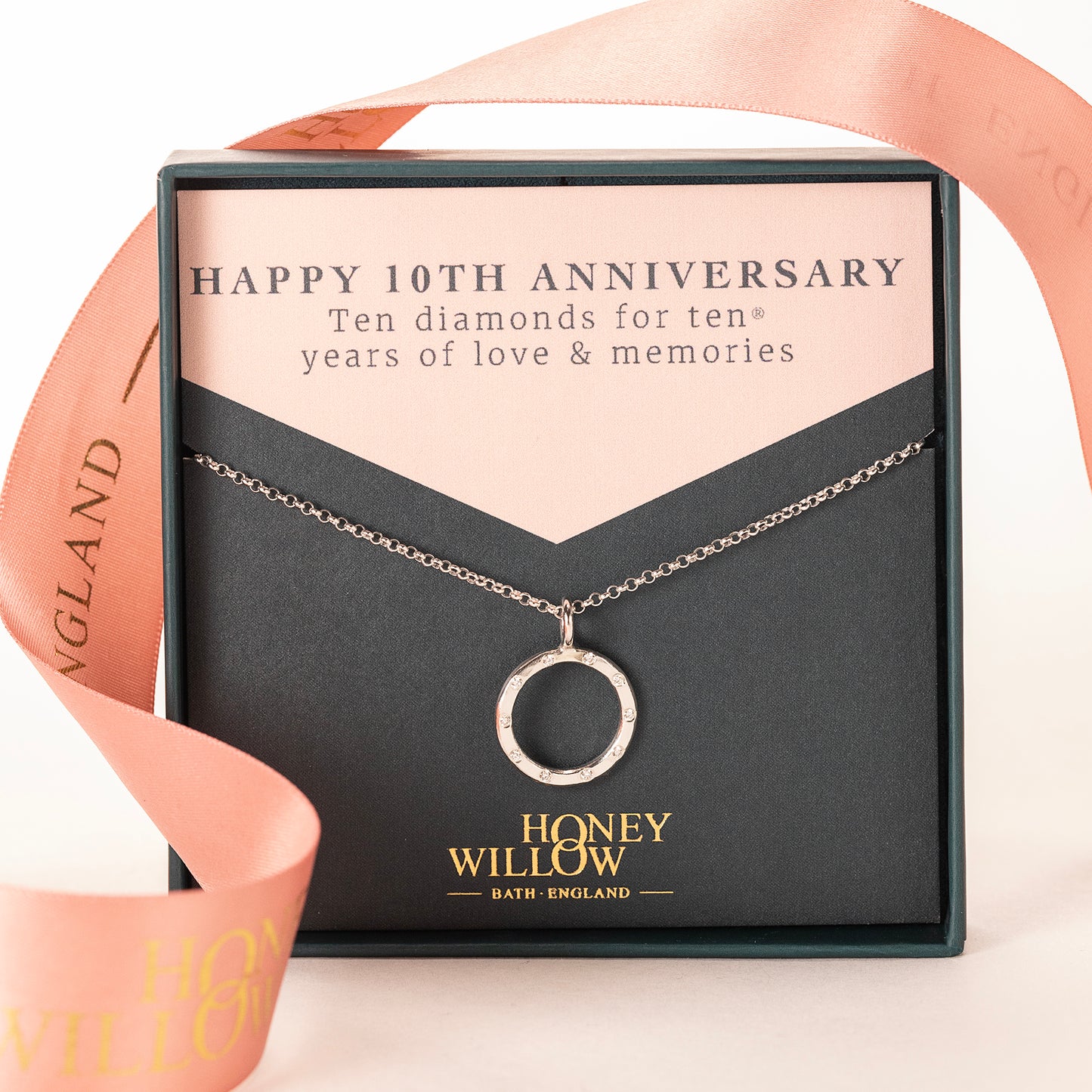 10th Anniversary Gift - 10 Diamonds for 10 Years Halo Necklace - Lab Grown Diamonds & Silver