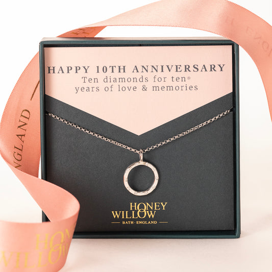 10th Anniversary Gift - 10 Diamonds for 10 Years Halo Necklace - Lab Grown Diamonds & Silver