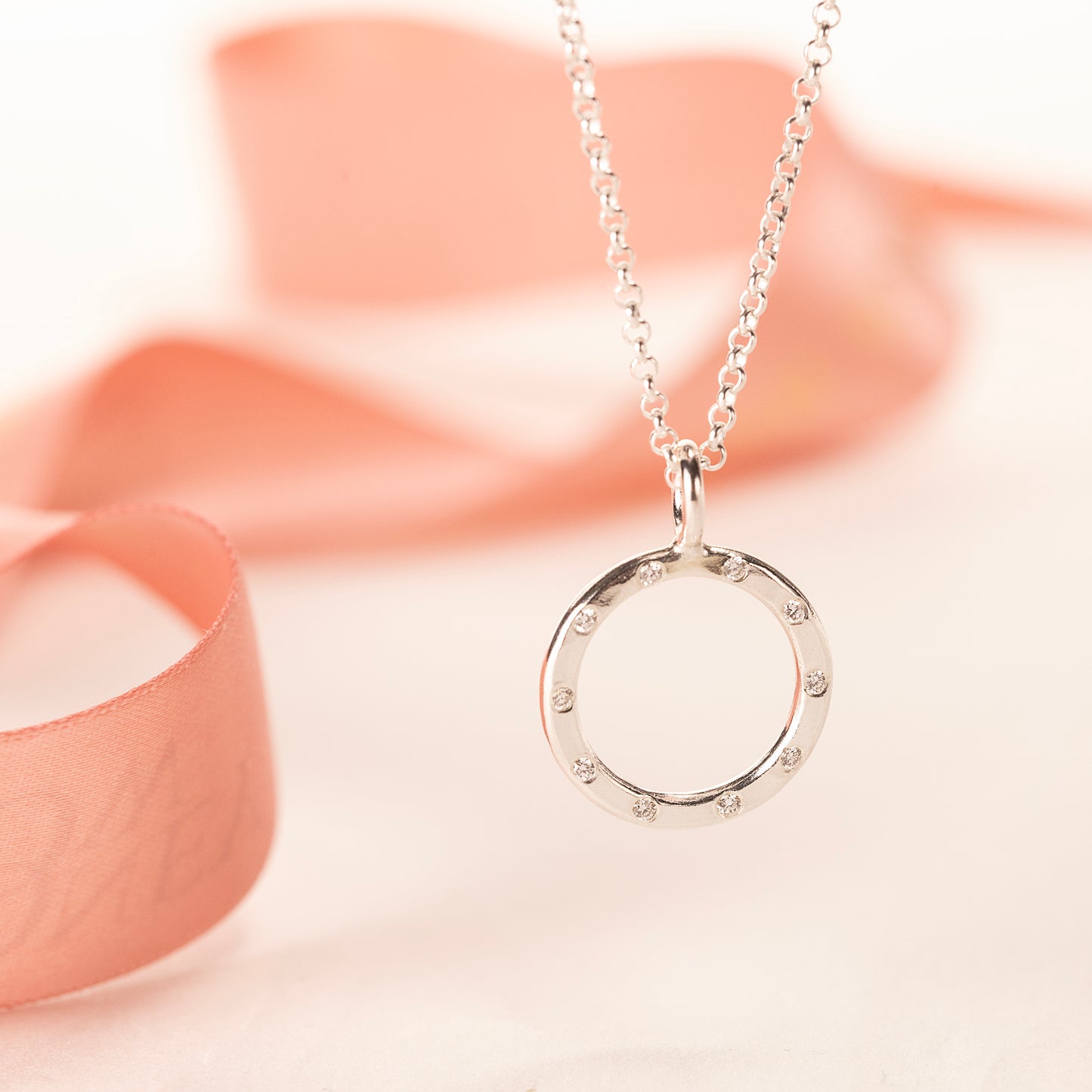 10th Anniversary Gift - 10 Diamonds for 10 Years Halo Necklace - Lab Grown Diamonds & Silver
