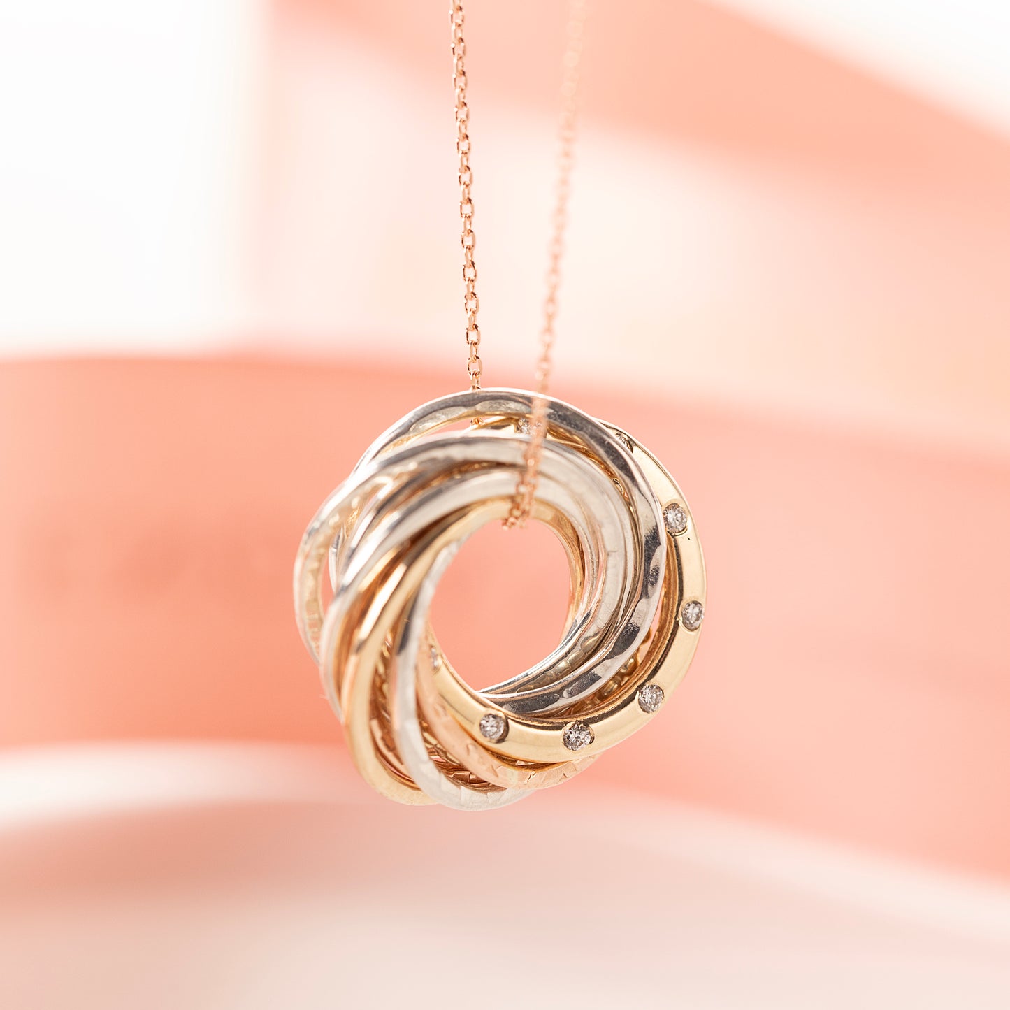 10th Anniversary Necklace - 10 Diamonds for 10 Years - 9kt Gold - Rose Gold - Silver