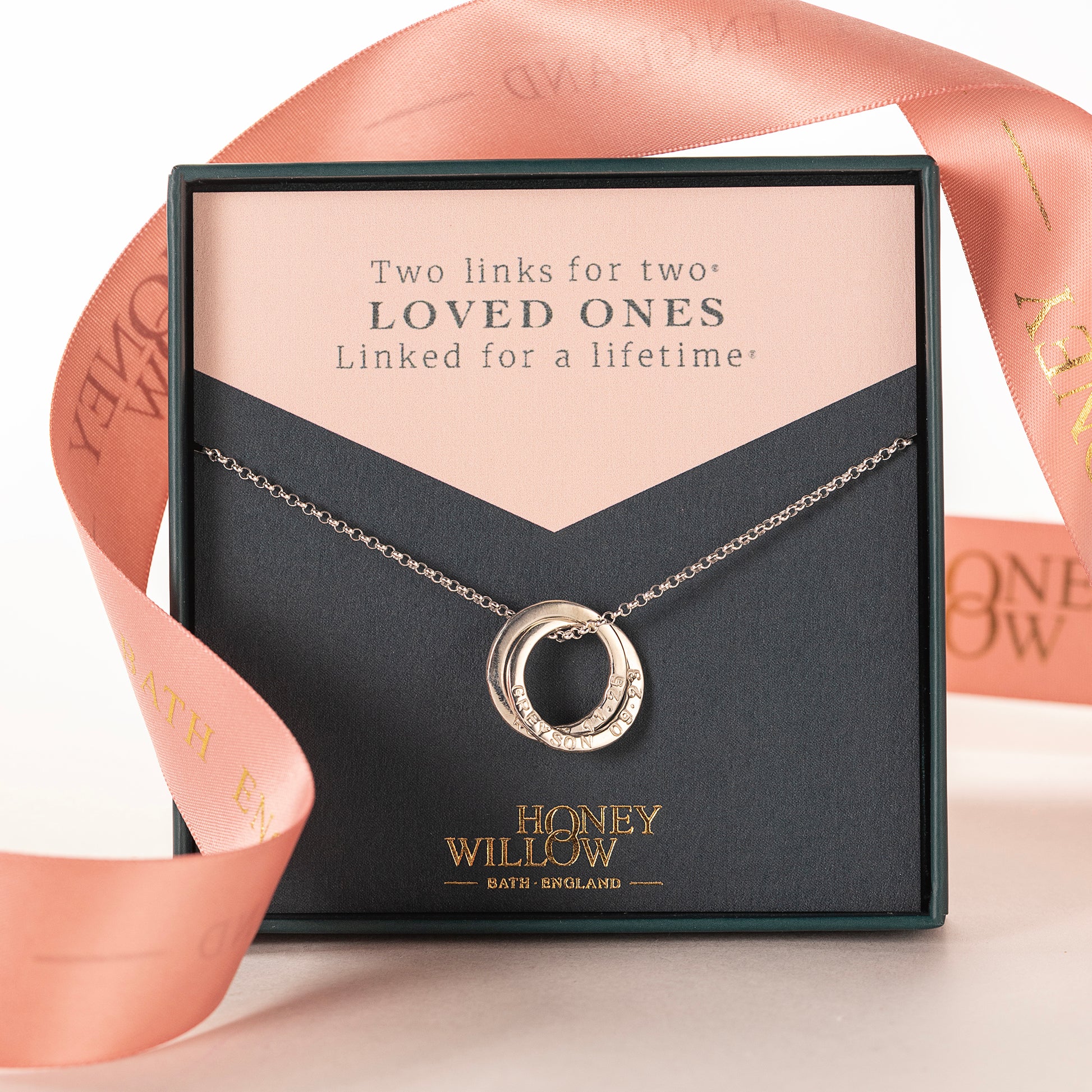 Personalised Family Name Necklace - 2 Links for 2 Loved Ones - Petite Silver