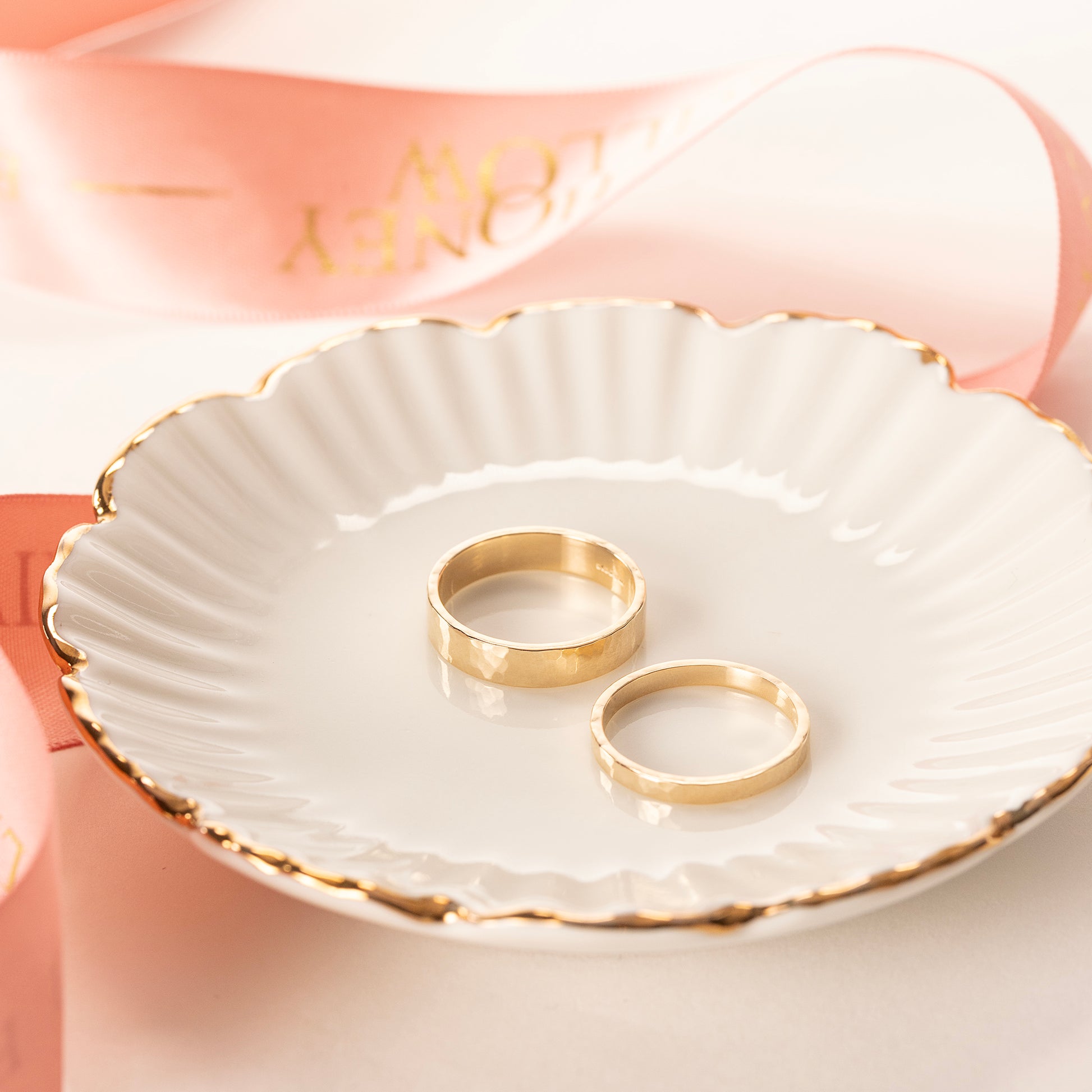 Wide Hammered Texture Wedding Band - 4mm - 9kt White & Yellow Gold