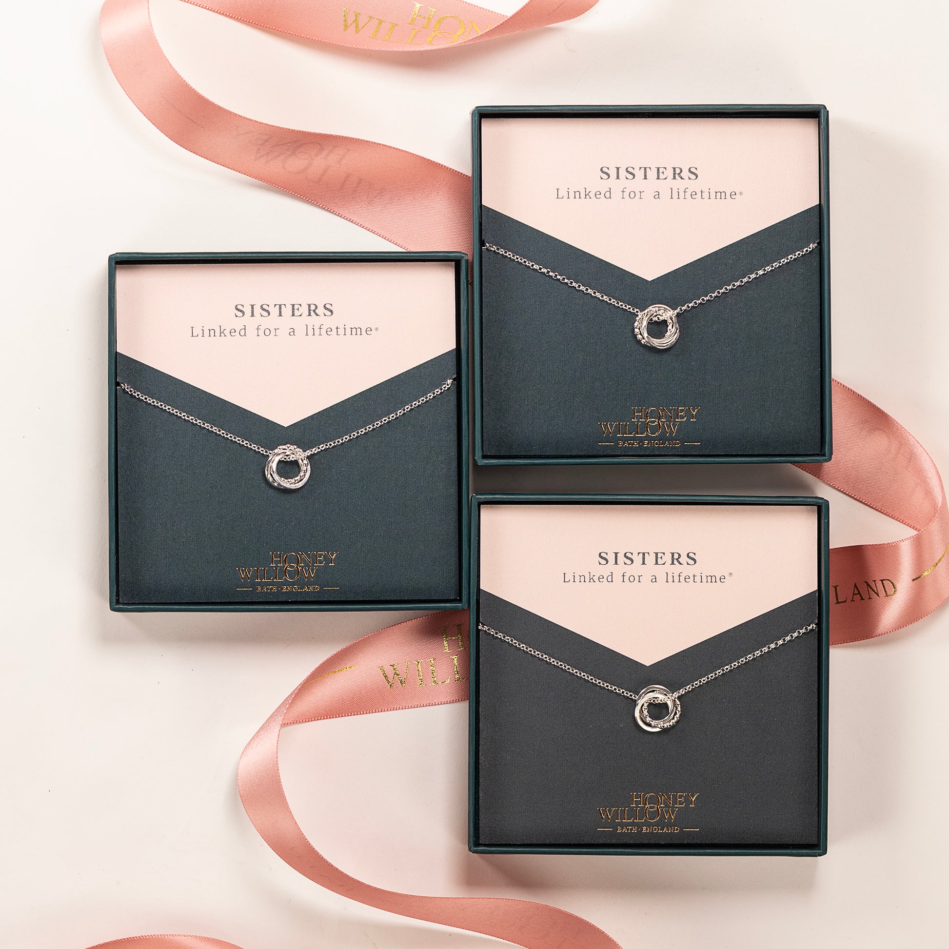 3 Sisters Necklaces Matching Set - Silver Love Knot Necklaces