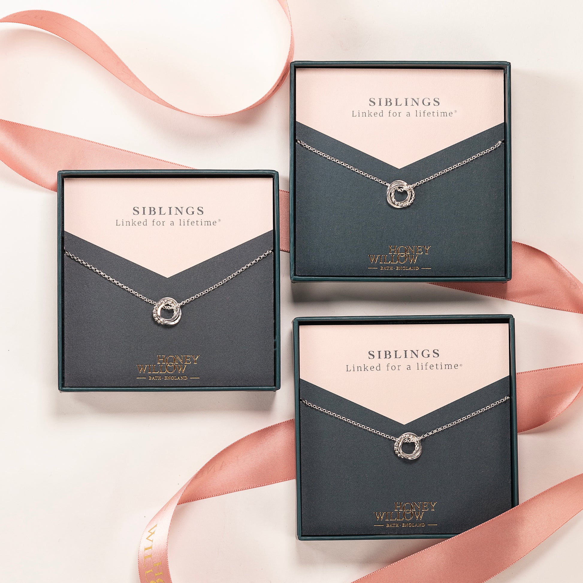 3 Siblings Necklaces Matching Set - Silver Love Knot Necklaces