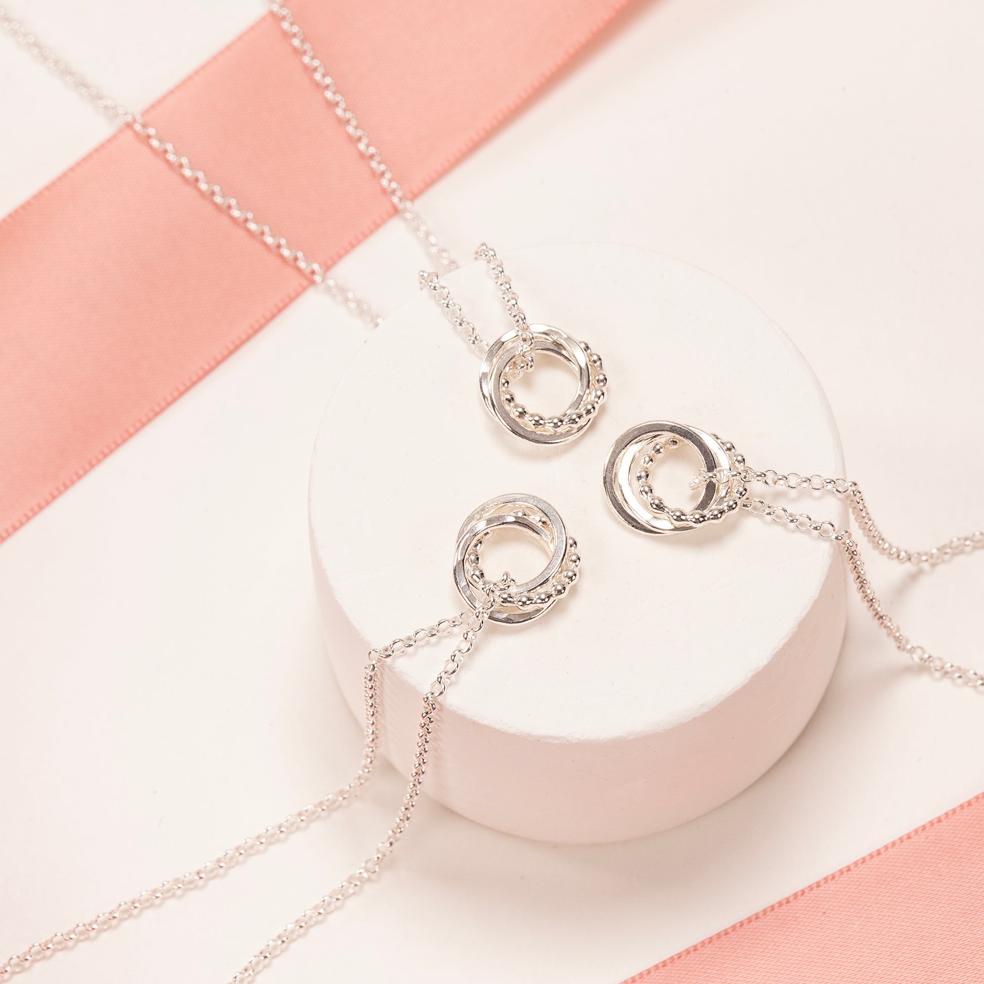 3 Siblings Necklaces Matching Set - Silver Love Knot Necklaces
