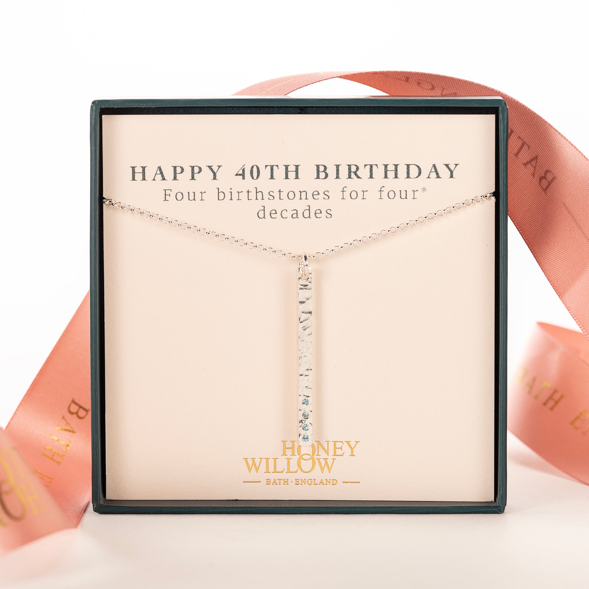 40th Birthday Necklace - 4 Birthstones for 4 Decades - Silver Column Necklace