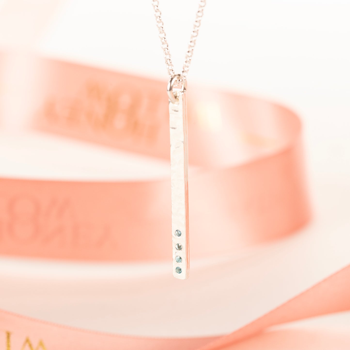 40th Birthday Necklace - 4 Birthstones for 4 Decades - Silver Column Necklace