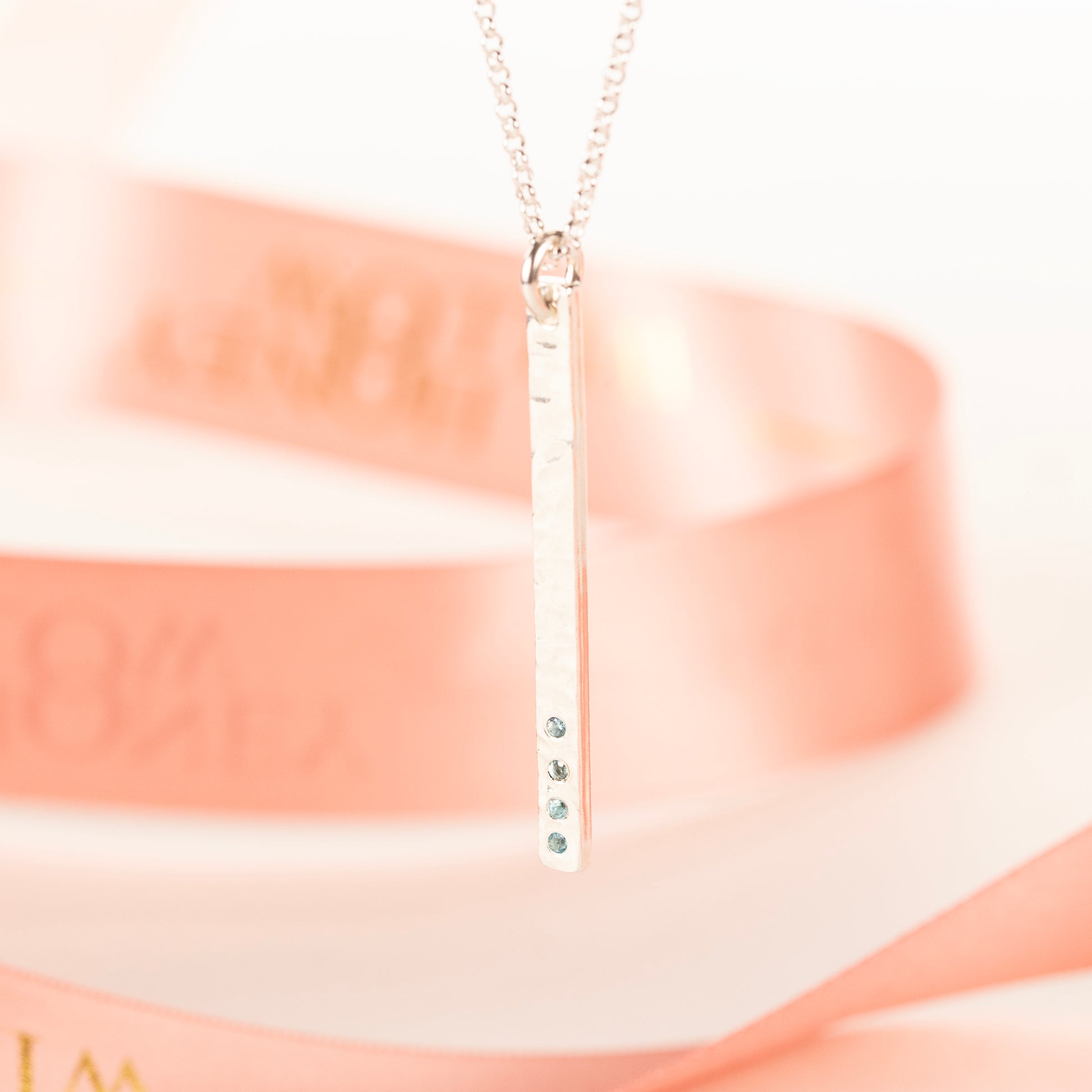 40th Birthday Necklace - 4 Birthstones for 4 Decades - Silver Column Necklace