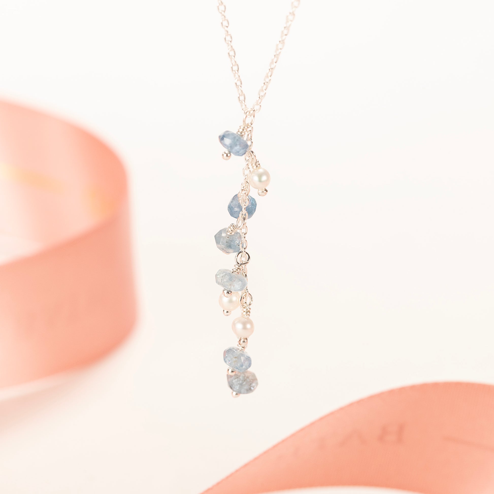 Delicate Pearl & Aquamarine Necklace - Silver & Gold - Jane