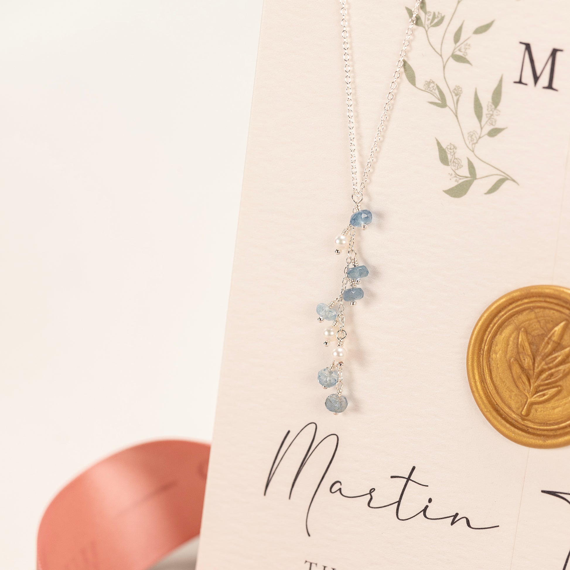 Delicate Pearl & Aquamarine Necklace - Silver & Gold - Jane