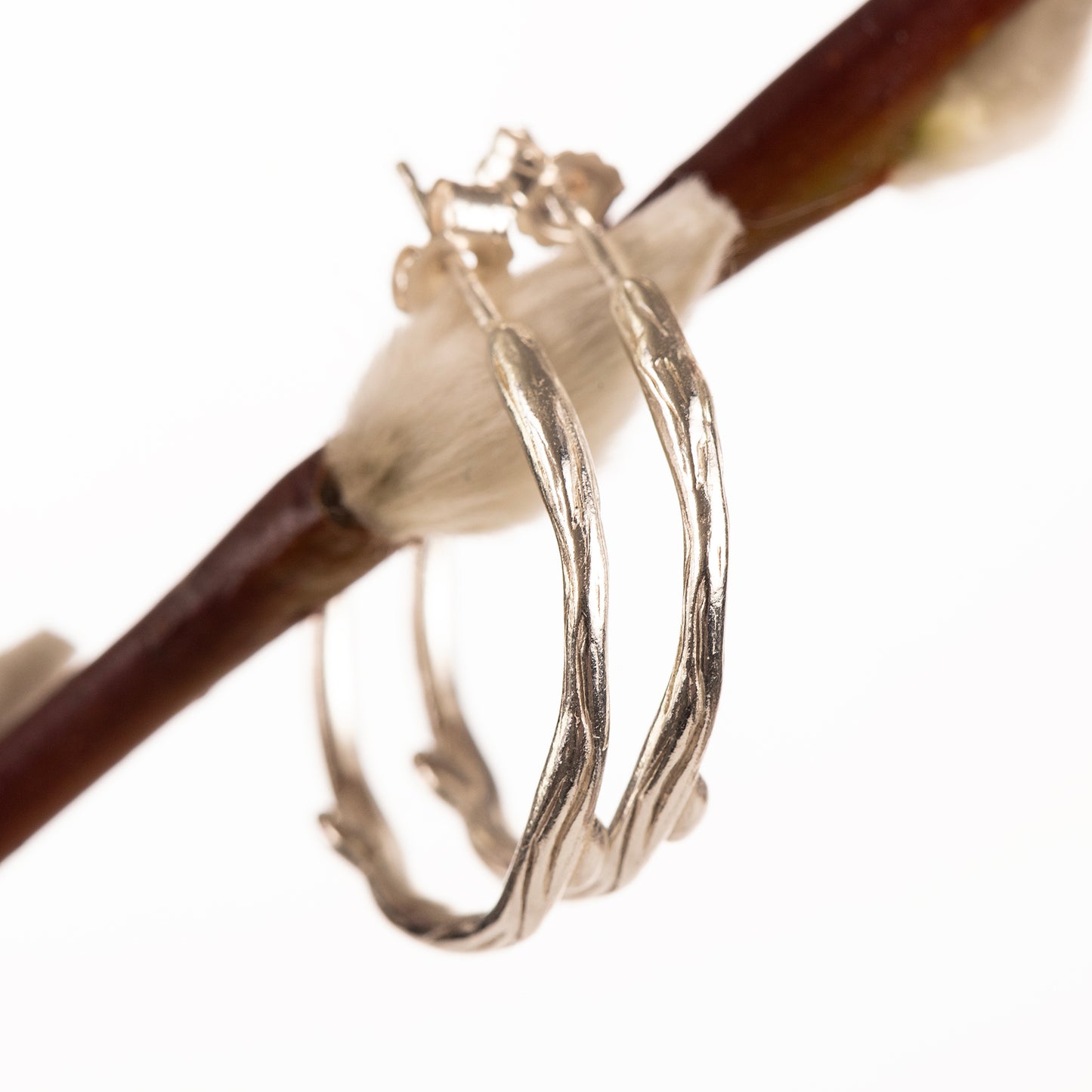 9th Anniversary Gift - Willow Hoop Earrings - Silver - 2cm