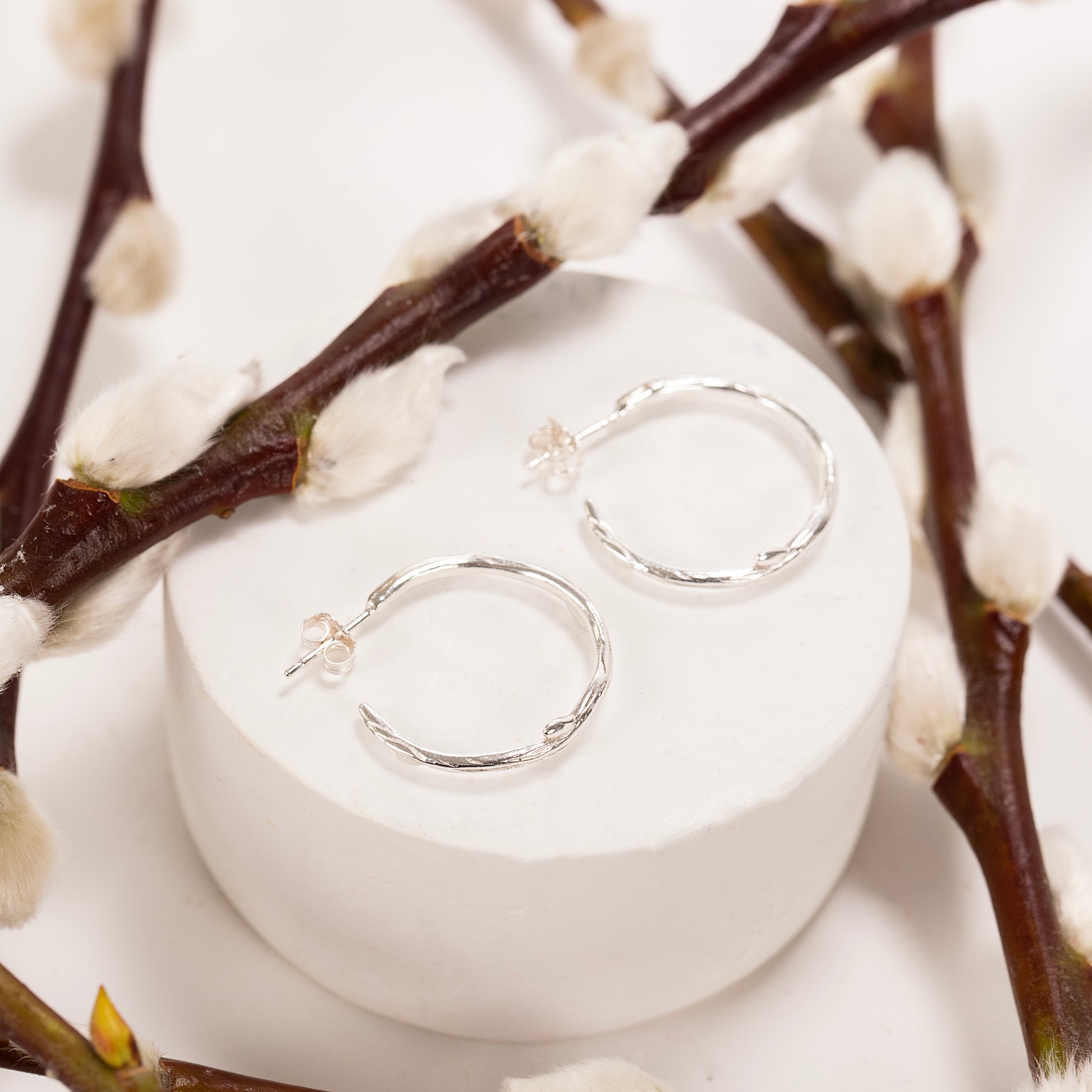 9th Anniversary Gift - Willow Hoop Earrings - Silver - 2cm