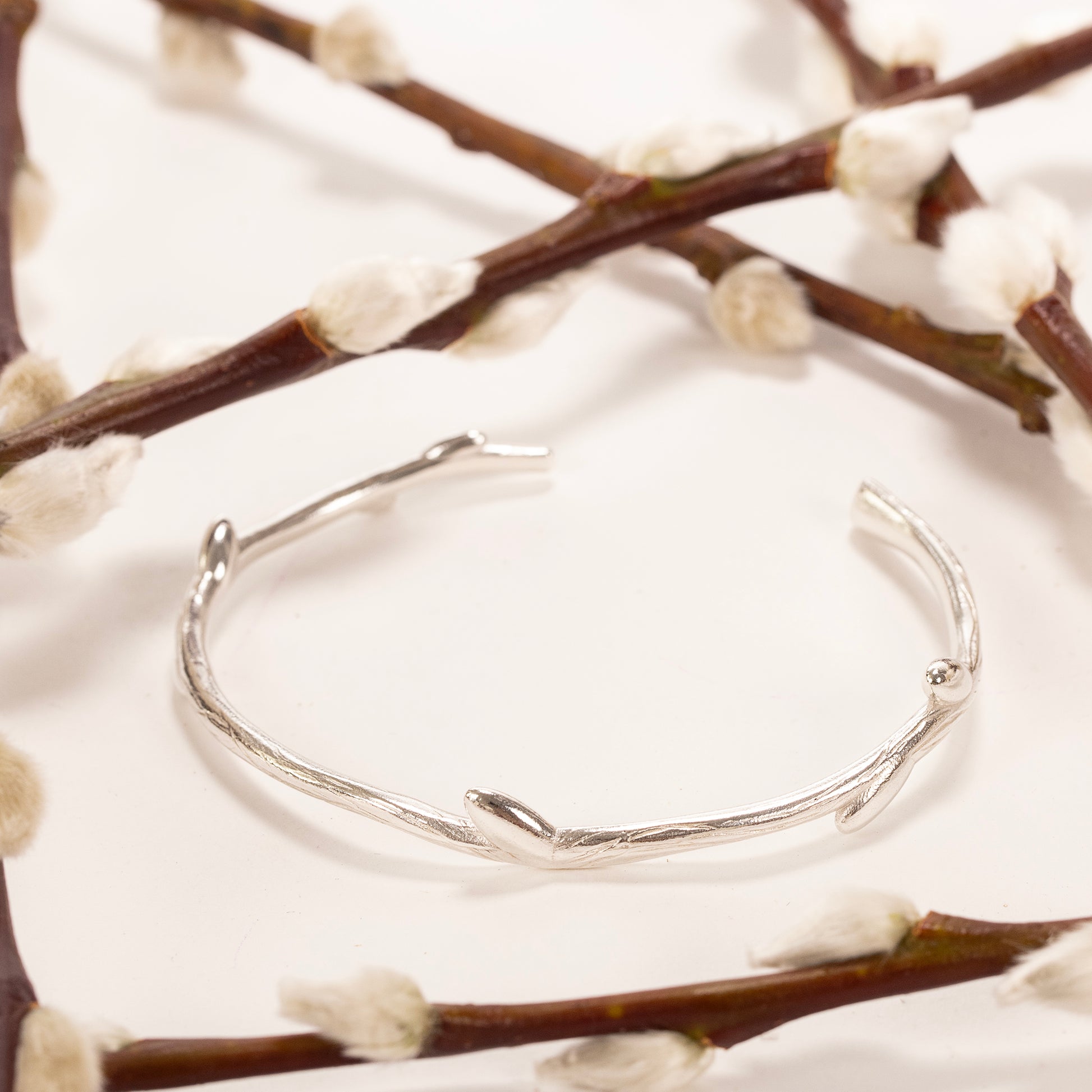 9th Anniversary Gift - Willow Open Cuff Bangle - Silver