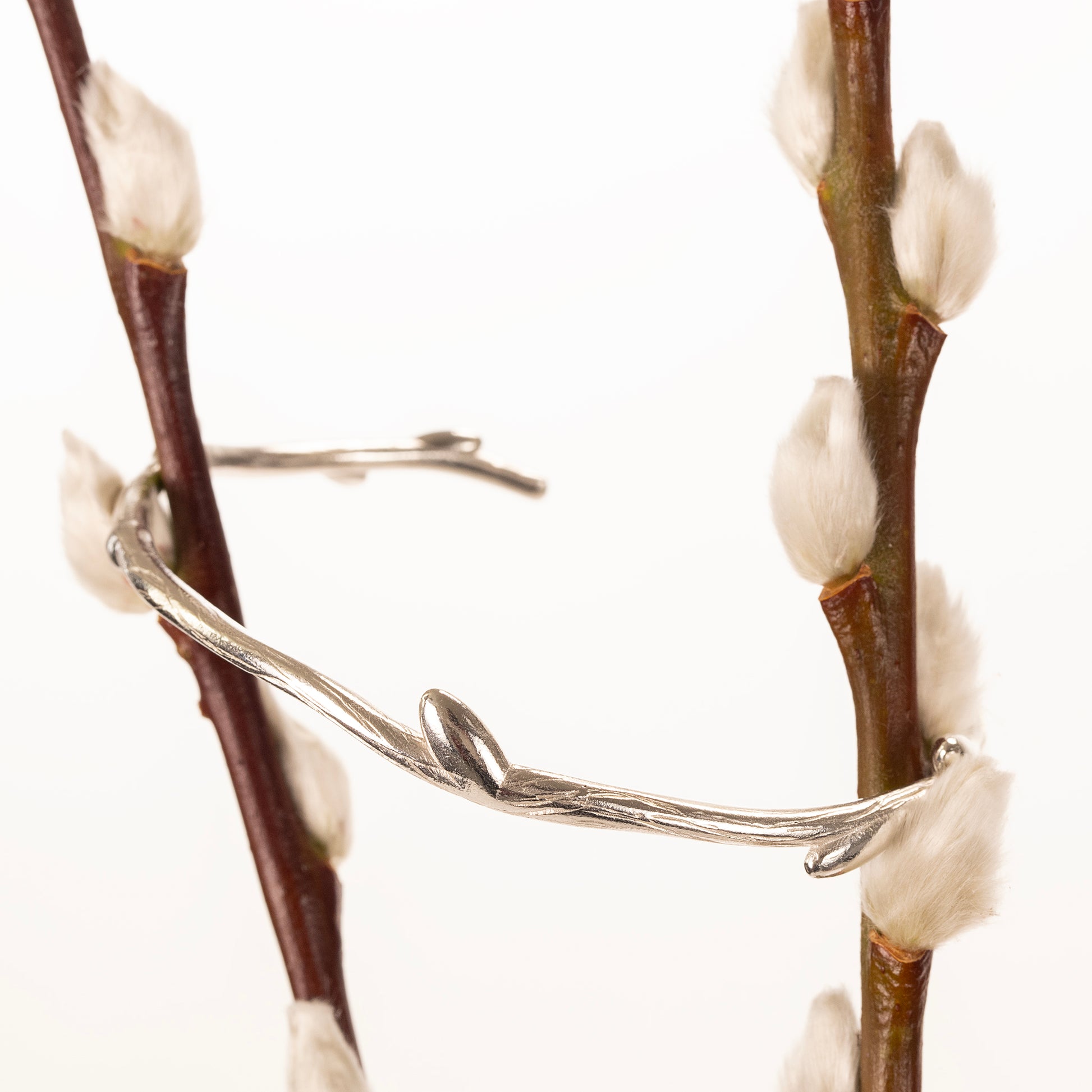9th Anniversary Gift - Willow Open Cuff Bangle - Silver