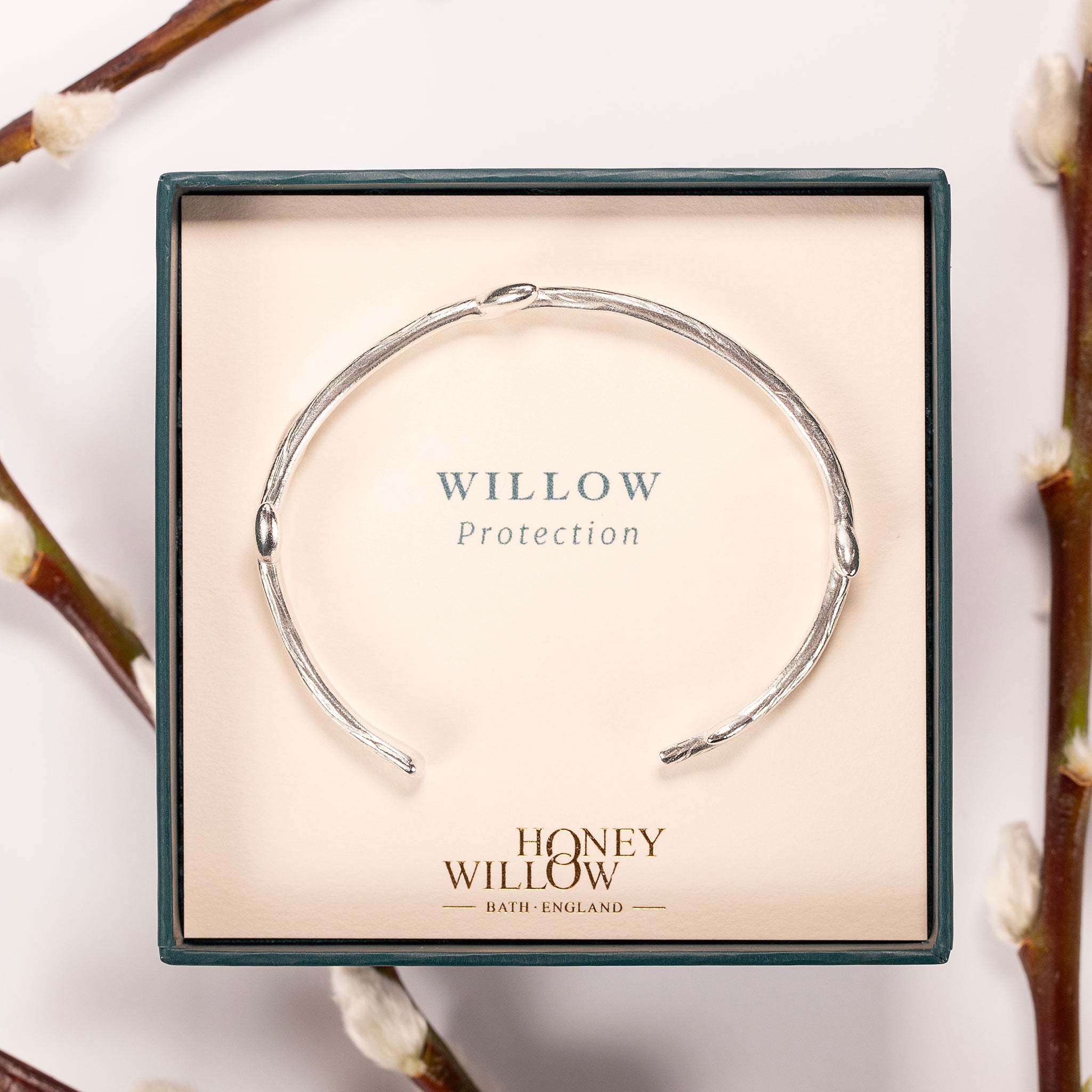 Willow Open Cuff Bangle - Protection - Silver – Honey Willow - handmade ...