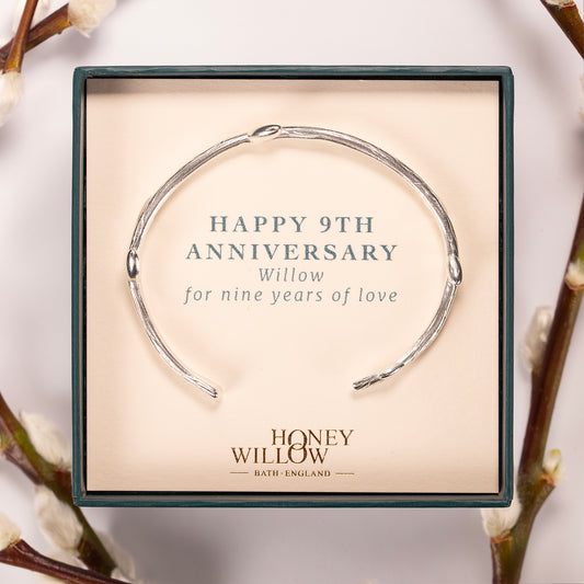 9th Anniversary Gift - Willow Open Cuff Bangle - Silver