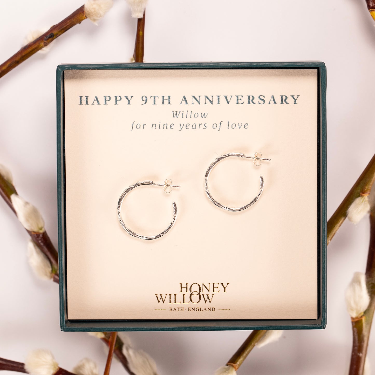9th Anniversary Gift - Willow Hoop Earrings - Silver - 2cm