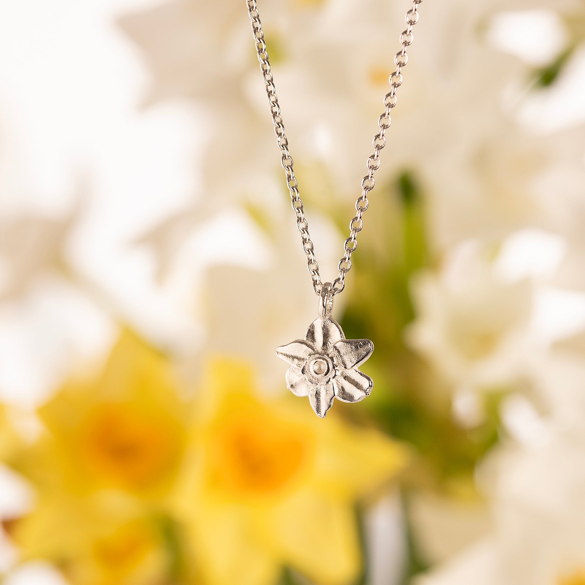 10th Anniversary Gift - Daffodil Flower Necklace - Silver