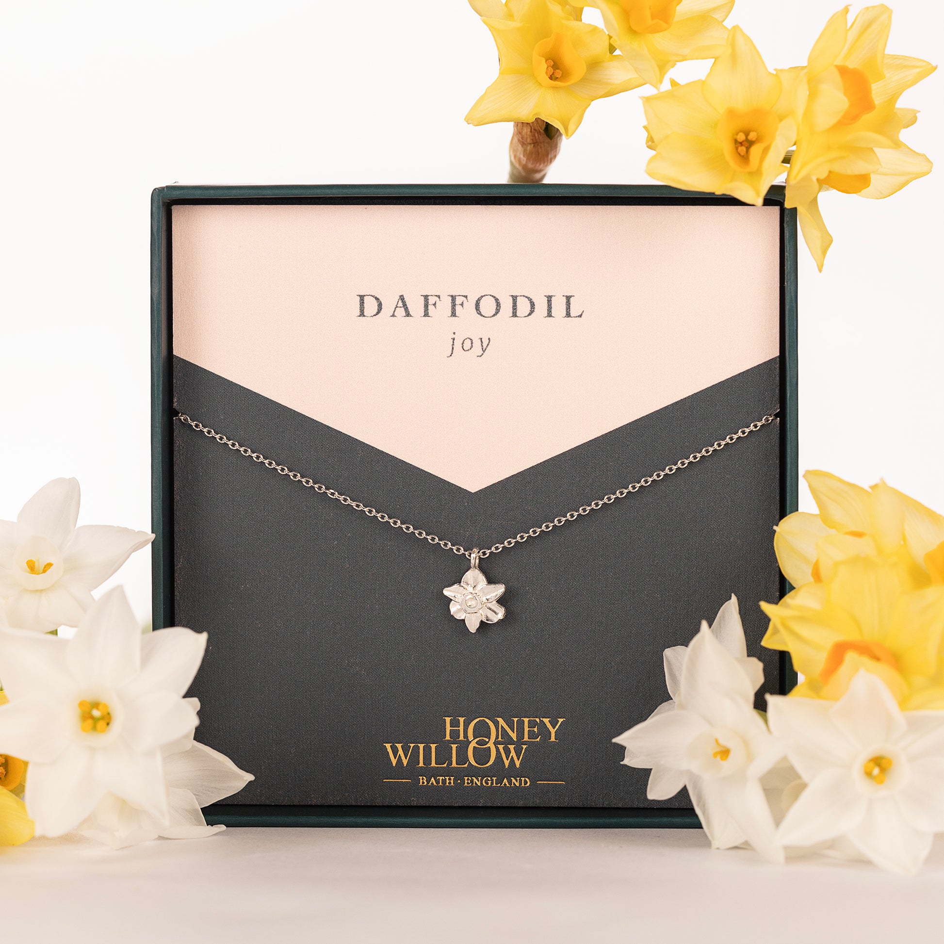 Daffodil Flower Necklace - Joy - Silver