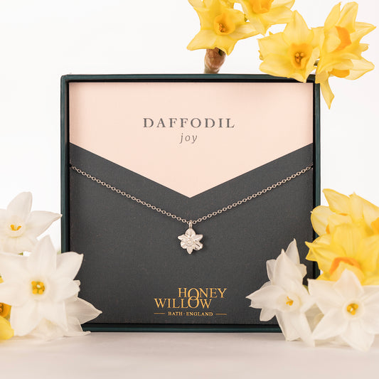 Daffodil Flower Necklace - Joy - Silver