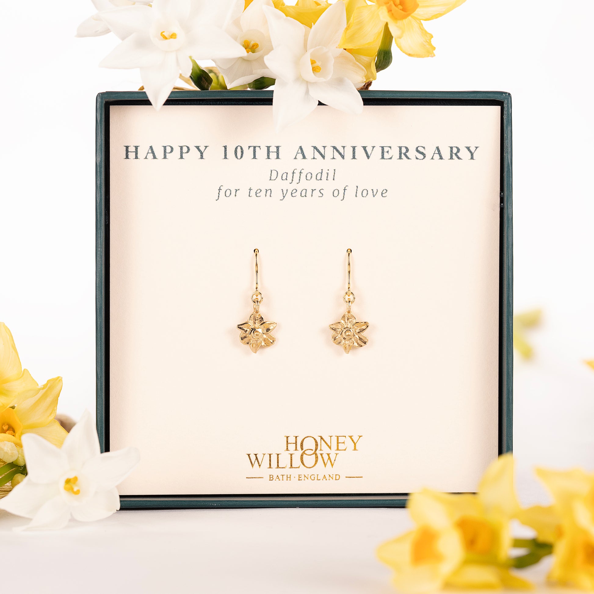 10th Anniversary Gift - Daffodil Flower Earrings - 9kt Gold