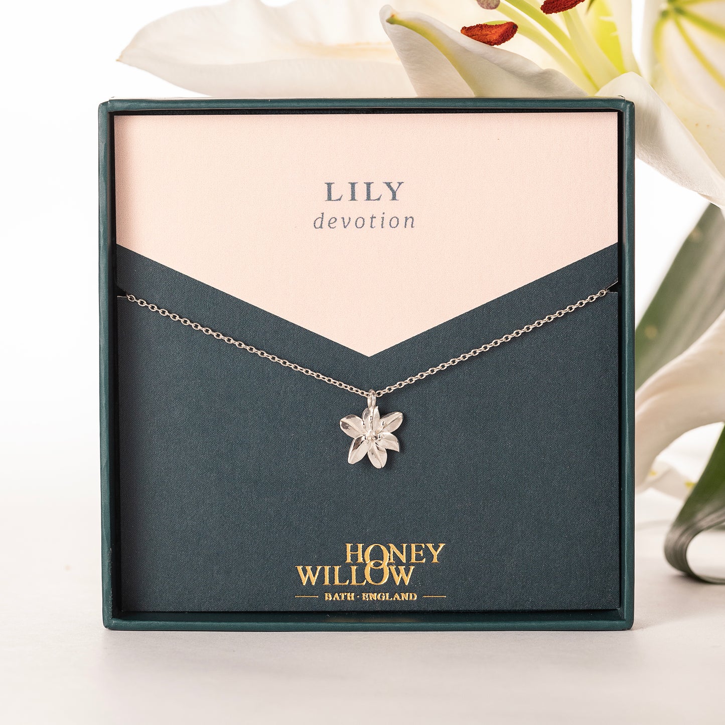 Lily Flower Necklace - Devotion - Silver