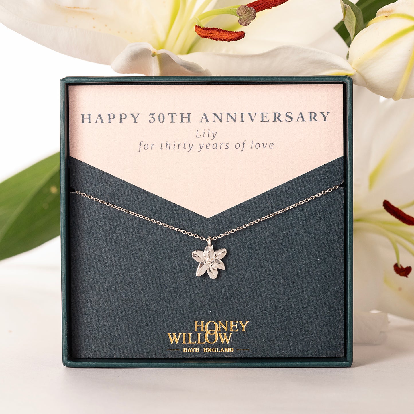 30th Anniversary Gift - Lily Flower Necklace - Silver