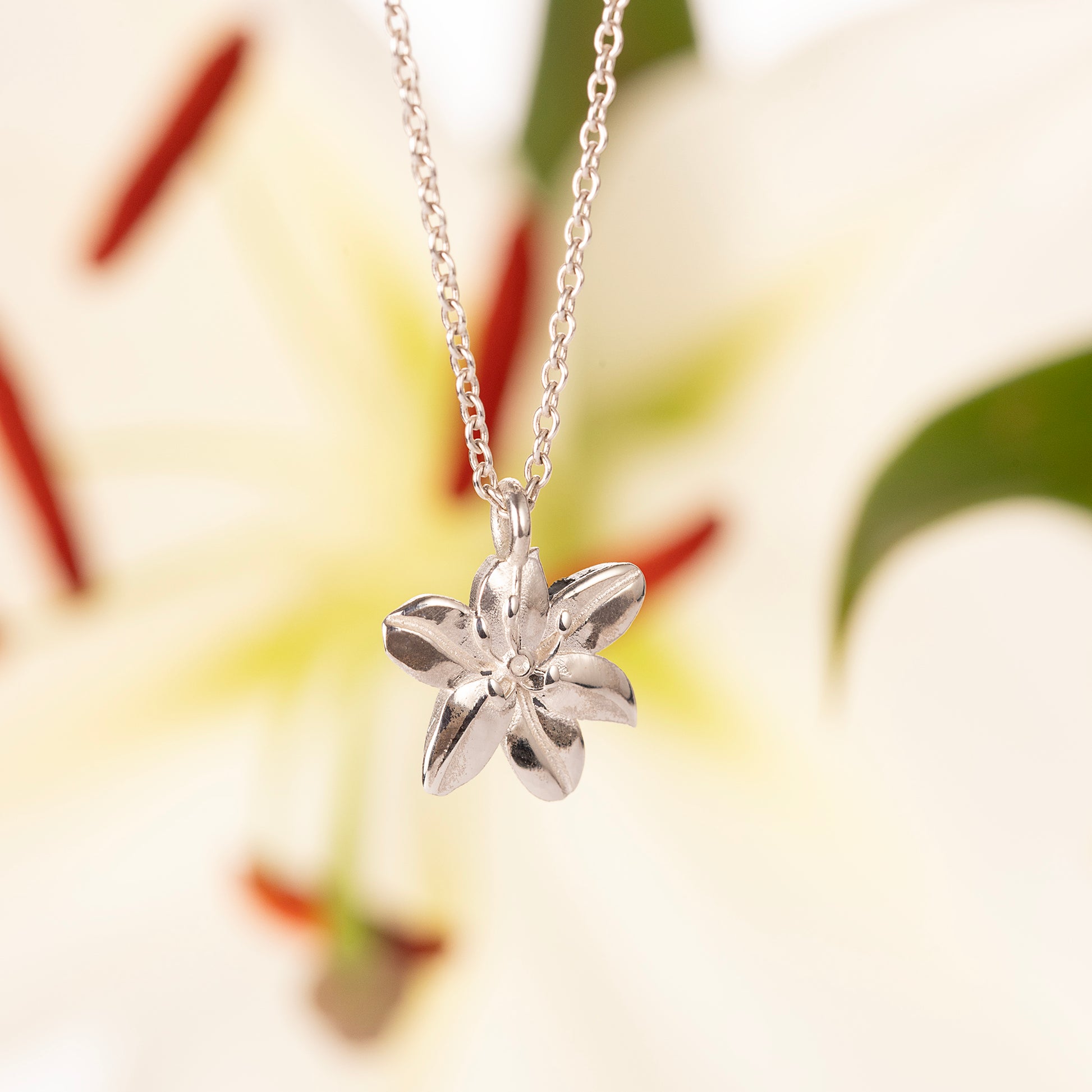 Lily Flower Necklace - Devotion - Silver