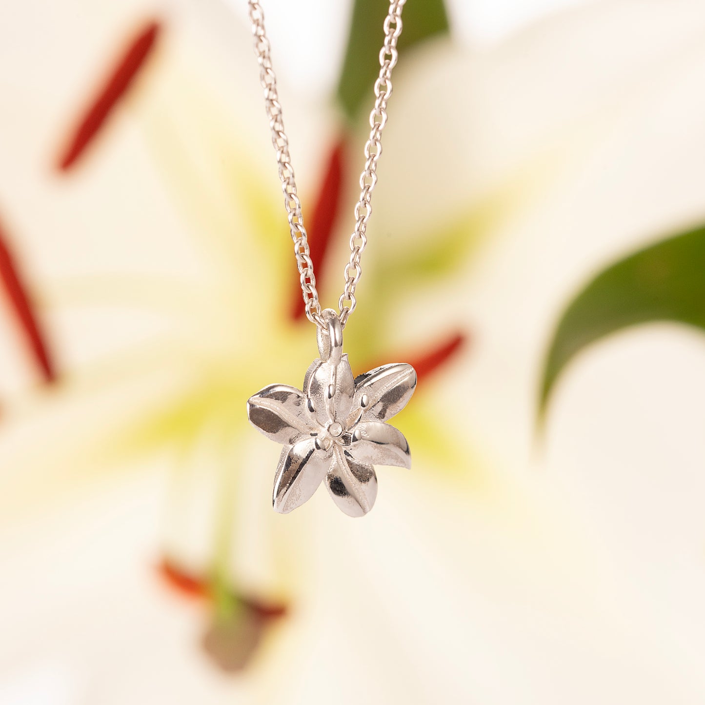 30th Anniversary Gift - Lily Flower Necklace - Silver