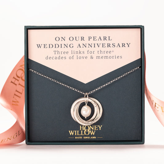Personalised Pearl Wedding Anniversary Necklace - 30th Anniversary Gift - Silver