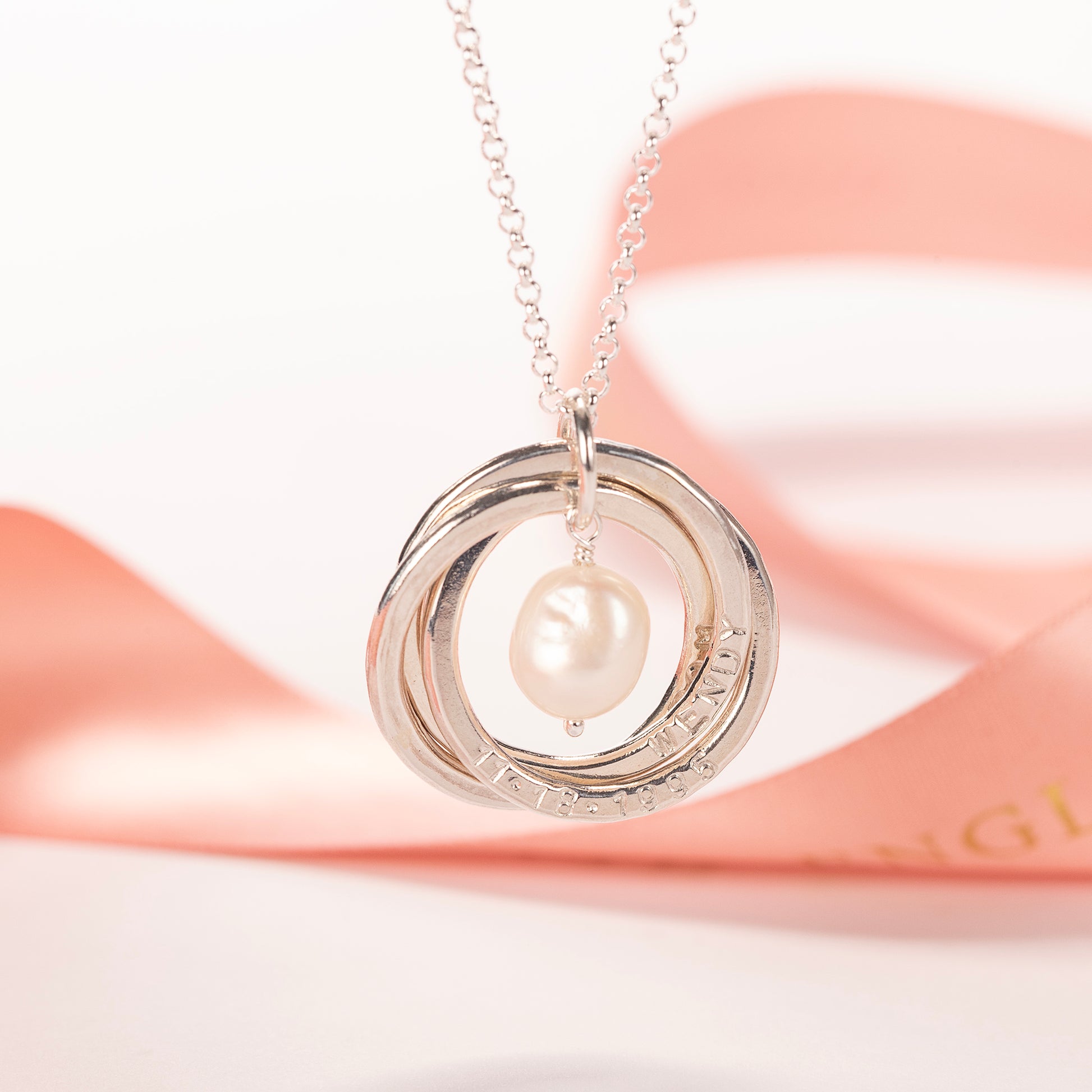 Personalised Pearl Wedding Anniversary Necklace - 30th Anniversary Gift - Silver