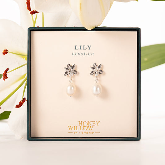 Lily & Pearl Earrings - Devotion - Silver