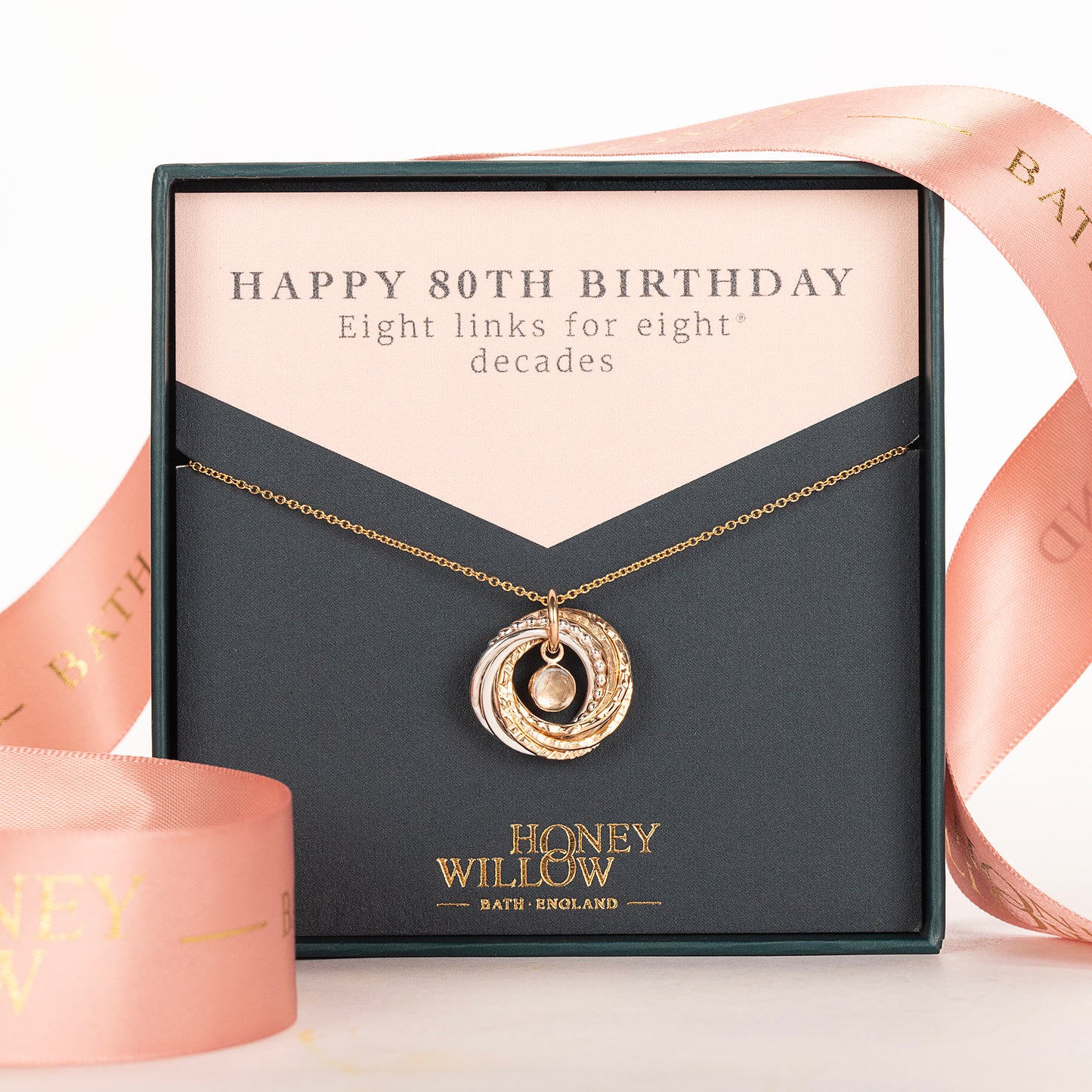 80th Birthday Birthstone Necklace - The Original 8 Links for 8 Decades Necklace - Petite Silver & Gold