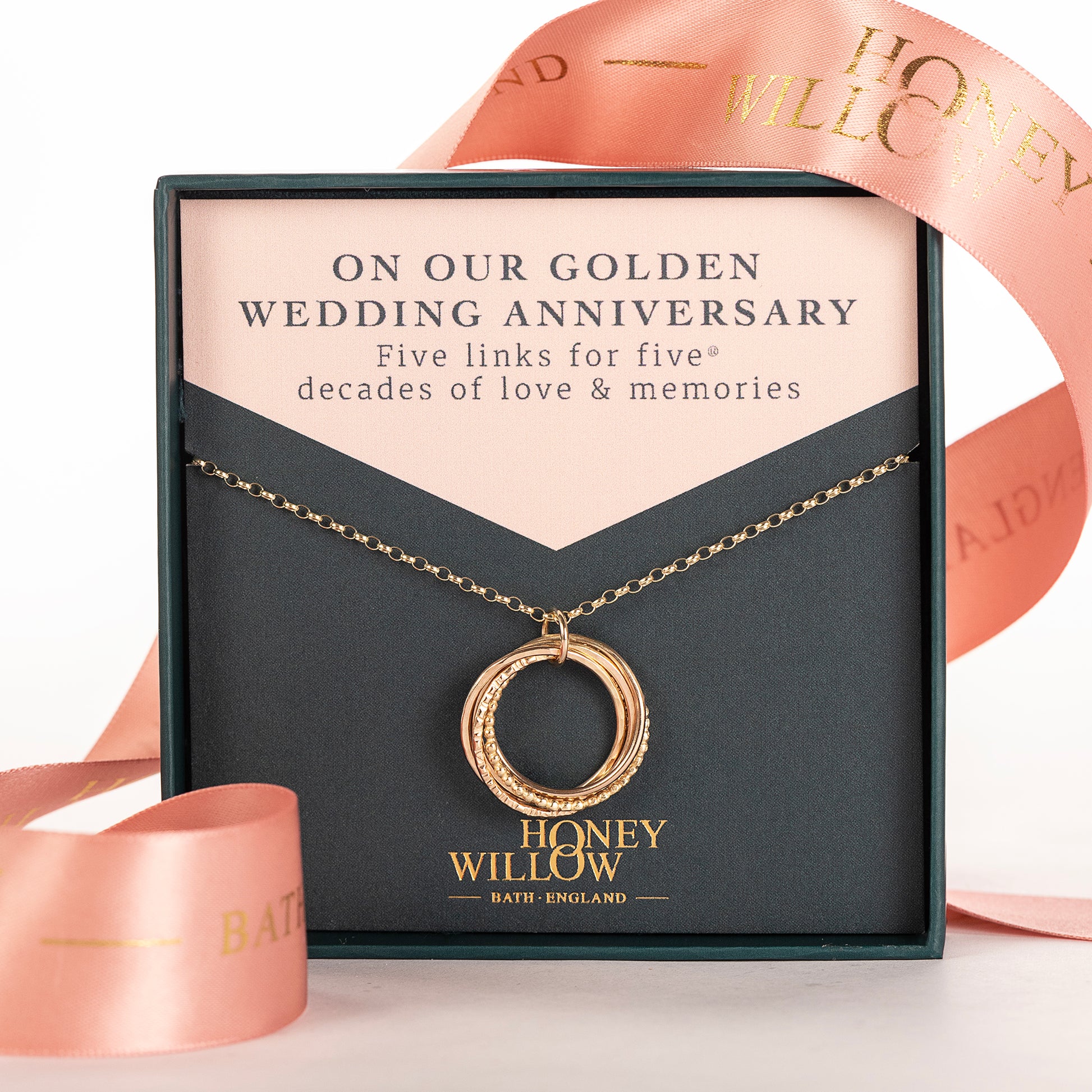 50th Wedding Anniversary Necklace - Golden Wedding Gift - 9kt Gold