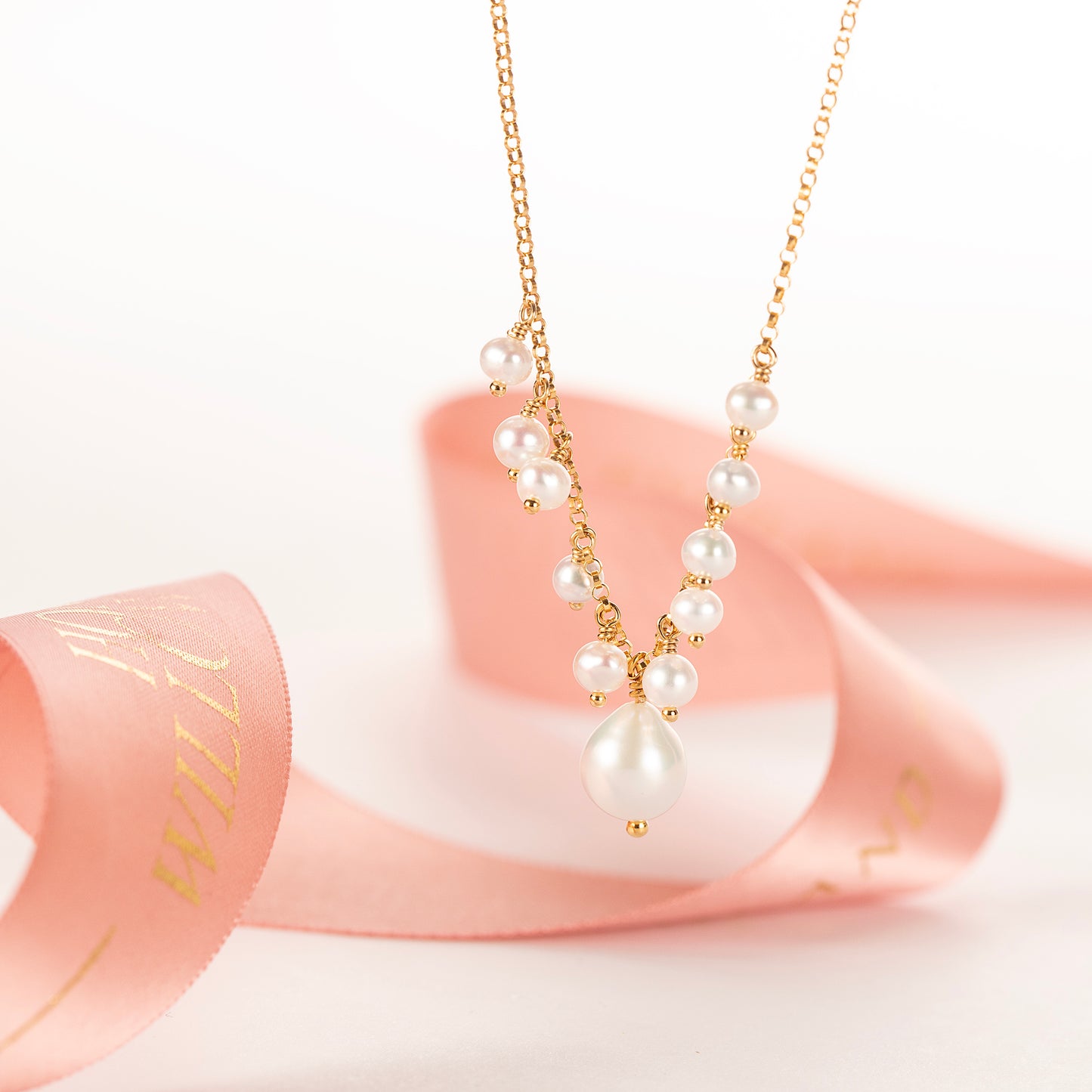 Freshwater Pearl V Necklace - Silver & Gold - Latona