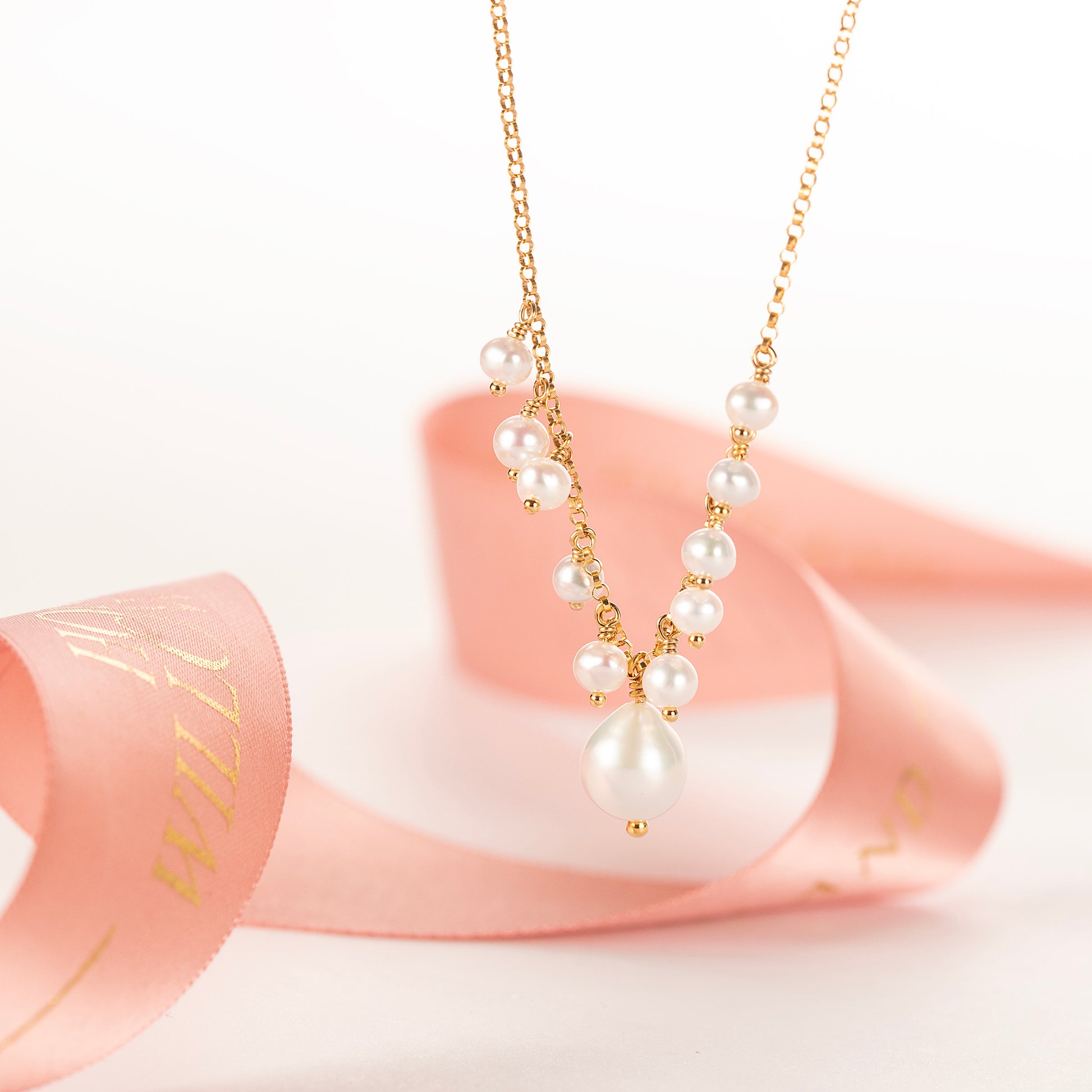 Freshwater Pearl V Necklace - Silver & Gold - Latona