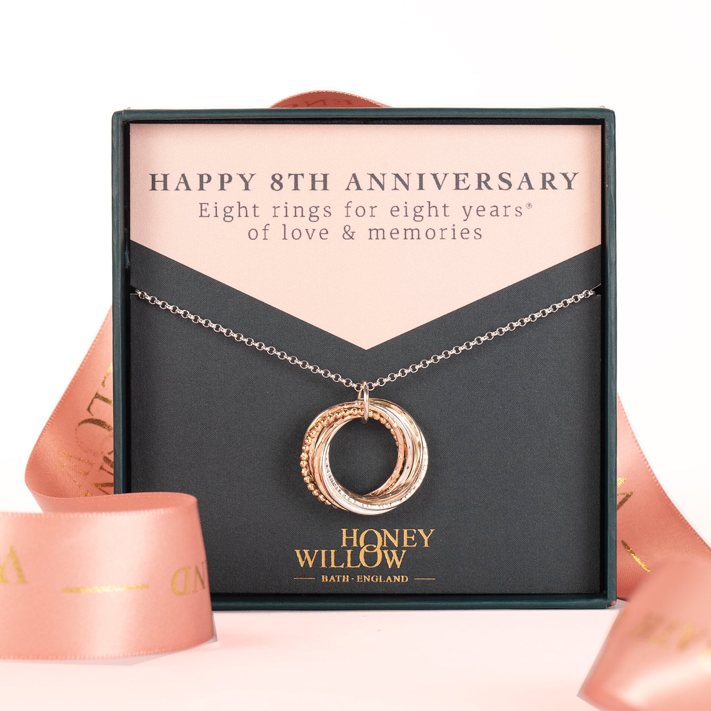 9kt Gold 8th Anniversary Necklace -  The Original 8 Links for 8 Years Necklace - Recycled Gold, Rose Gold & Silver
