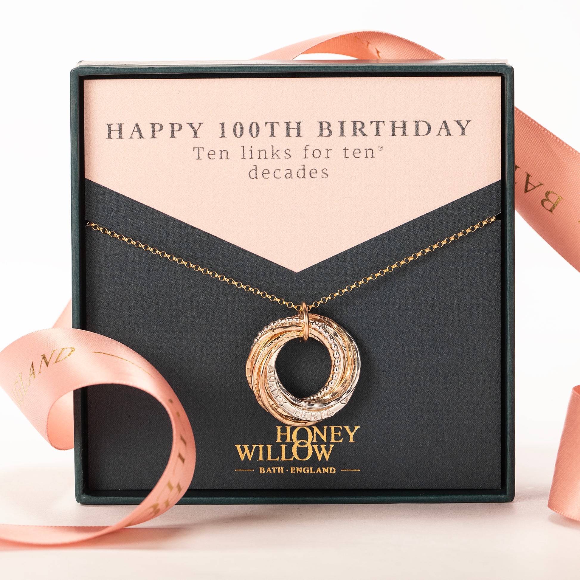 Personalised 100th Birthday Necklace - The Original 10 Links for 10 Decades - Silver & Gold